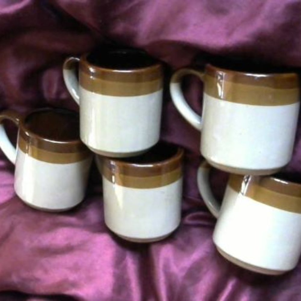 5 vintage brown ware coffee cups